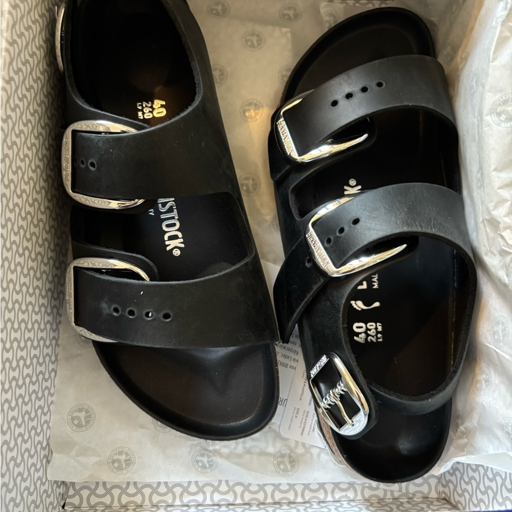 Birkenstock Black Big Buckle Milano Sandals